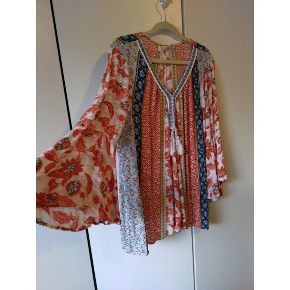 Womens Floral Tunic Top Size XL Boho Tassel Hippie Festival Flowy Peasant